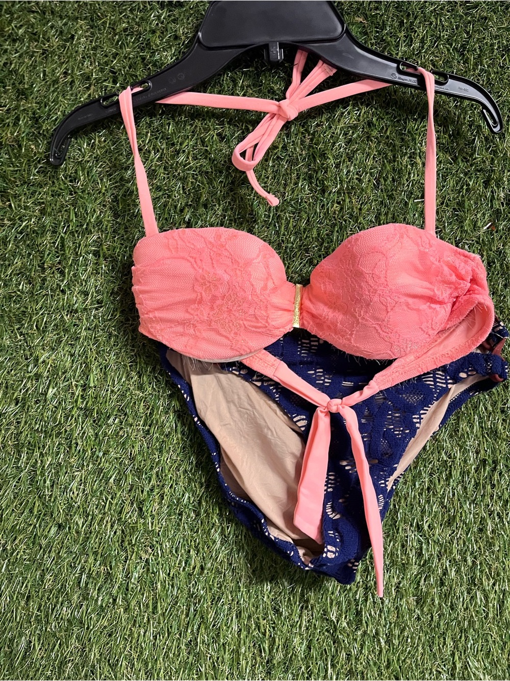 Xhilaration Coral Lace Bandeau Bikini Top with Halter Tie